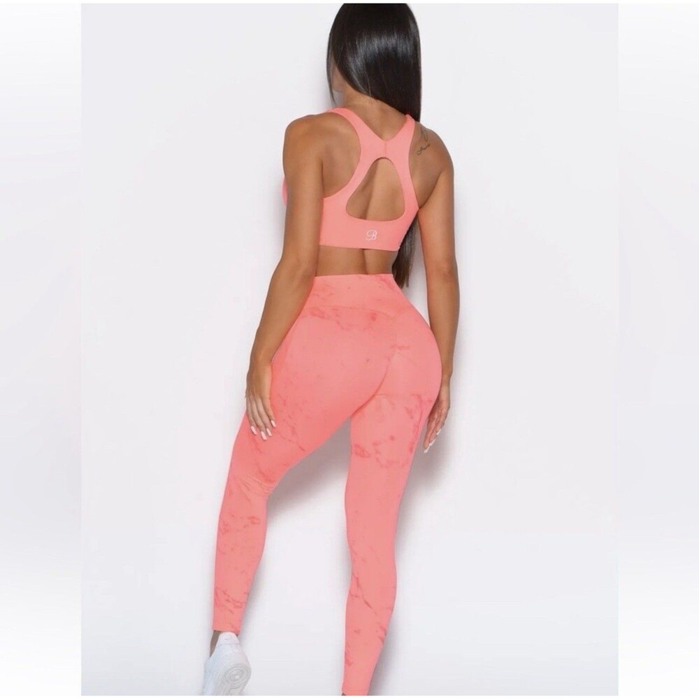 Bombshell Sportswear Coral Marble Scrunch Butt Leggings Sz Small Bodybuilder Gym - Picture 2 of 14